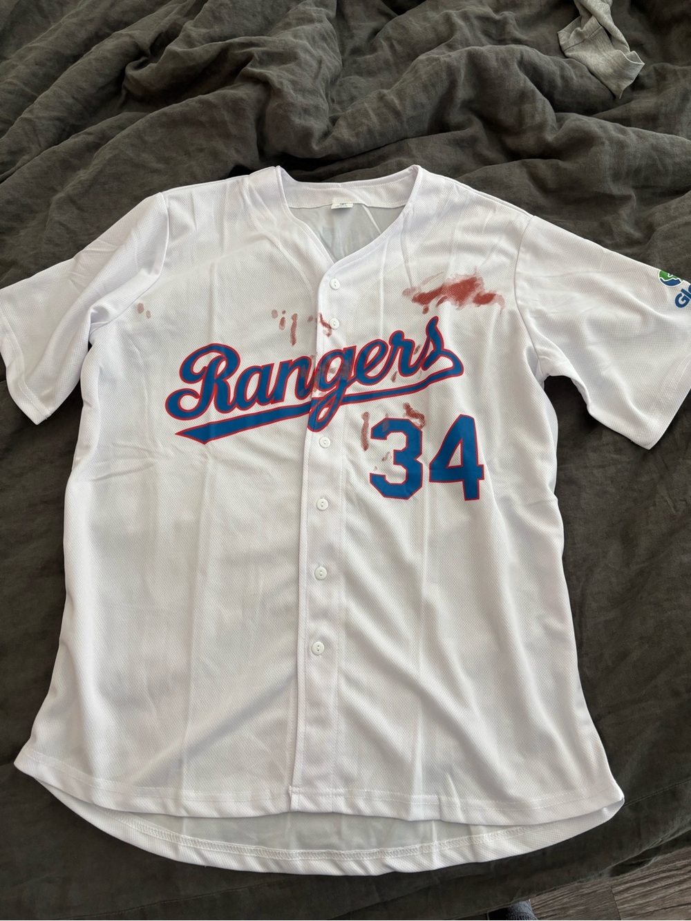 Nolan Ryan 34 Texas Rangers Bloody Lip Baseball Jersey